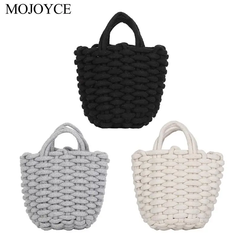 Handmade Cotton Rope Woven Shoulder Handbags Women Beach Shopping Totes