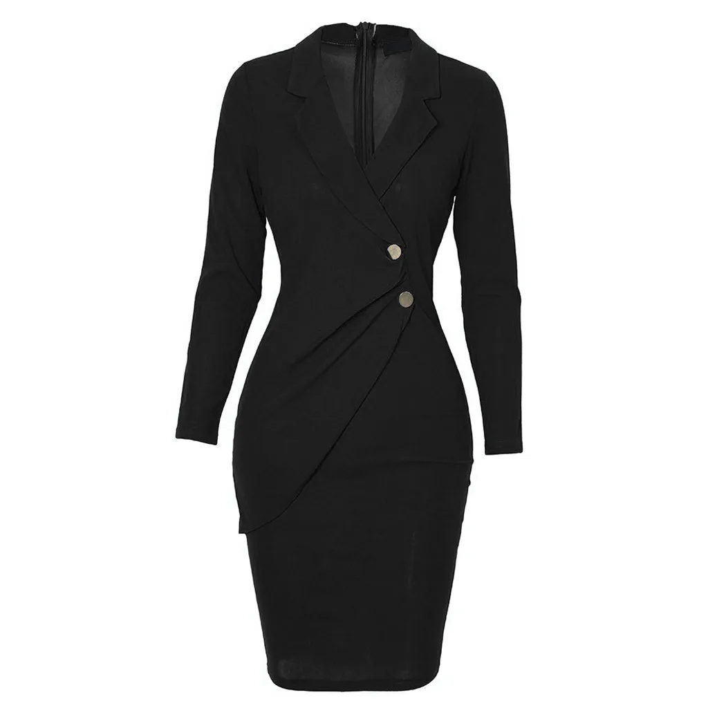 New Office Dress Women Elegant Women Office Lady Sexy Solid Turn Down