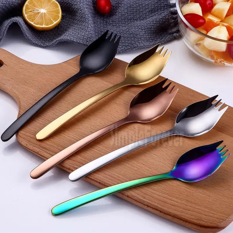 Блестящий серебряный золотой черный красочный медный Spork нержавеющая сталь 304 Spork лапши кухонные вилки инструмент