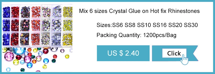Mix 6 sizes 6 Cell Box Crystal Glue on Hot fix Rhinestones