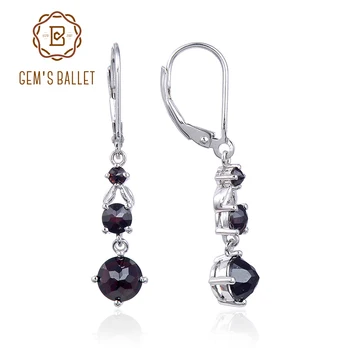 

GEM'S BALLET 925 Sterling Silver Genuine Gemstone Earrings Natural Black Garnet Three Stone Birthstone Leverback Dangle Earrings