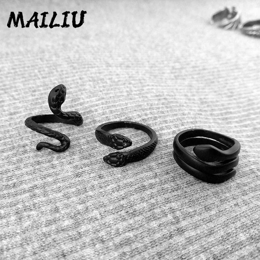 9styles European Retro Punk Exaggerated Spirit Black Snake Ring Fashion Personality Stereoscopic Opening Adjustable Ring Jewelry - Image 3