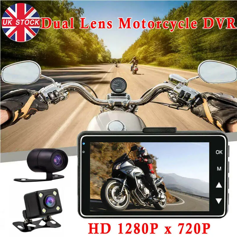 1080P 140 Degree Angle Motorcycle Recording Camera System with Dual-Track Front Rear Camera Motorbike Recorder Motorcycle Camera DVR G-Sensor Motor Dash Cam