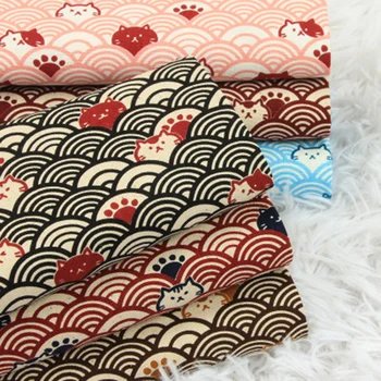 

1yard thicken cotton fabric soft breeze cat curve print, handmade DIY bag cloth material 100% cotton