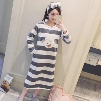 

Women's Flannel Pajamas Night Dress Girls Cartoon Sexy Sleep Robes Full Sleeve Sleepwear Women Winter Nightgown Homewear Robes