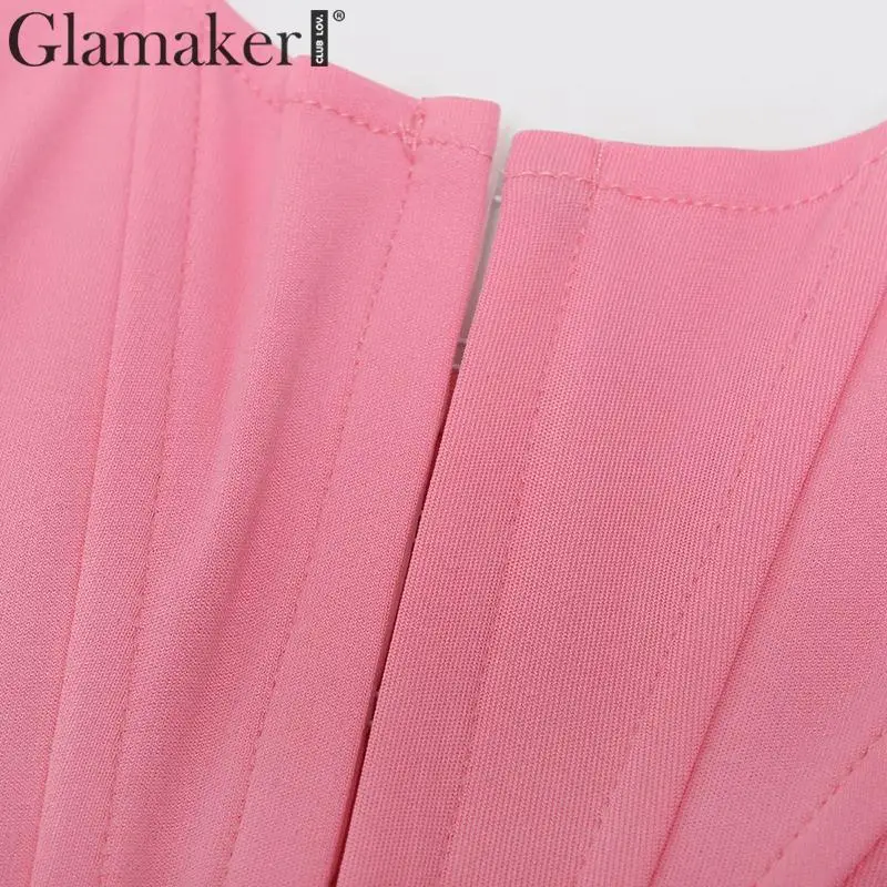Glamaker, квадратный воротник, без рукавов, розовый укороченный топ, женский, открытая спина, сексуальный, для клуба, короткий, cami, фестиваль, Рождественская одежда, женские топы на бретелях