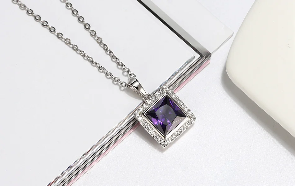 ORSA JEWELS Настоящее серебро фиолетовый кулон ожерелье высшего класса квадратной огранки циркон чистый 925 ожерелье вечерние ювелирные изделия класса люкс SN205