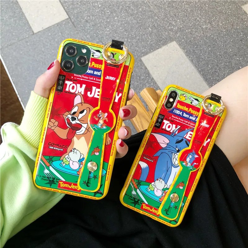 Ремешок на запястье чехол для телефона IPhone 11pro XR XS MAX скраб мультфильм Кот и мышь s 7