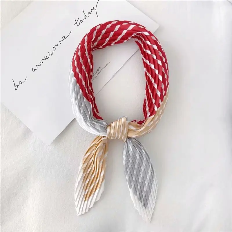 

Crinkle Silk Scarf Women Leopard Print Crumple Neck Wear Pleated Handkerchief Rose Red Foulard Sexy 55*55cm