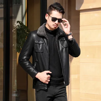 

2020 Winter Fur One Piece Men Plus Fat plus Size Down Jacket Fat Man Plus Velvet Thicken Leather Coat Coat
