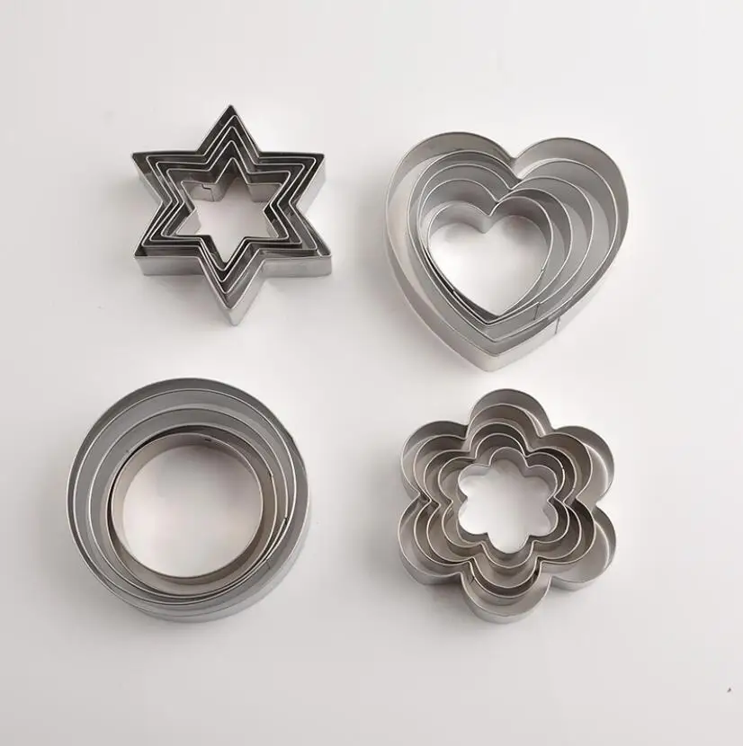 12pcs/set Stainless Steel Cookie Biscuit DIY Mold Star Heart Round Flower Shape Cutter Baking Mould Tools Plunger Bakeware cookie cutter baking mold cookie mould