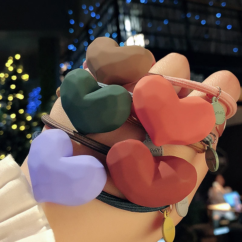 

New Korean version simple hair band Acrylic heart-shaped hair ring hair accessories Small fresh elastic hair ring