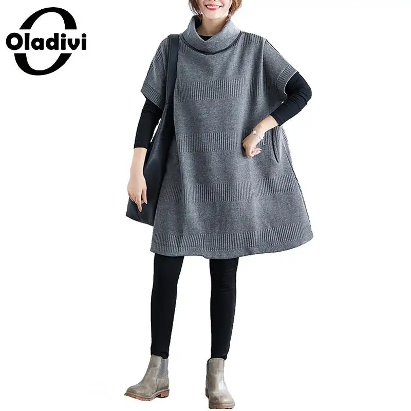 Oladivi/большие размеры; женские толстовки с высоким воротником; толстовки с короткими рукавами; женские пуловеры; сезон осень-весна; Повседневная Туника; женские свитшоты