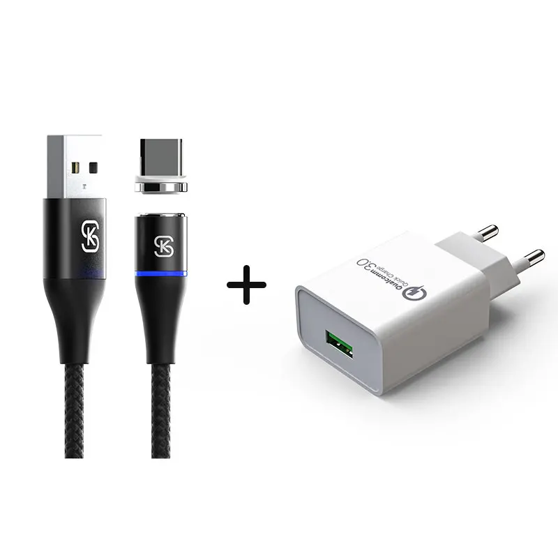 adapter and cable Android Зарядные устройства адаптер телефона для iphone USB type C ЕС вилка Магнитный кабель быстрой зарядки SIKAI QC 3,0 9 В 2A 12 В 1.5A 5 в 3A 4,0 - Тип штекера: adapter and cable