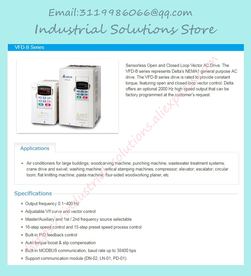 Вход 3ph 220V Выход 3ph Инвертор серии B VFD007B23A 0~ 240V 5A 0,1~ 400 Гц VFD-B 0.75KW 1HP