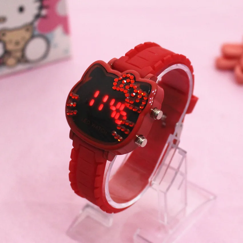 Red Color Светодиодный часы для детей с рисунком, модные стразы, детские часы для девочек, Силиконовые кварцевые наручные часы, вечерние часы, подарок, montre enfant fille - Цвет: Red Color