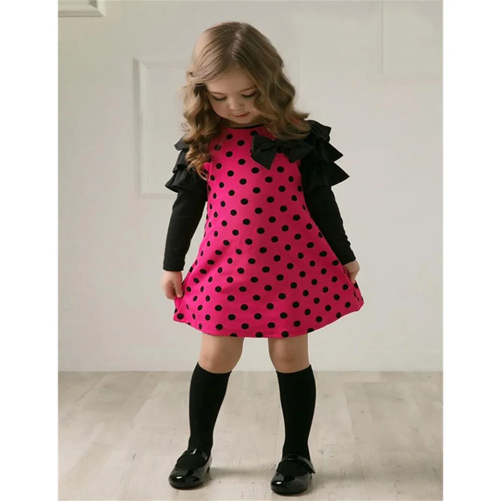 Fashion hot autumn and winter dress girl wave point princess dress baby girl polka dot bow princess dress платье для девочки 40