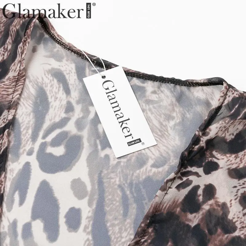 Glamaker, комплект из двух предметов, Бандажное платье с рюшами, женское платье с животным принтом, облегающее винтажное платье, весна-лето, сексуальные элегантные вечерние облегающие платья