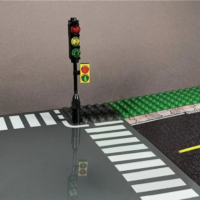 10Pcsset Road Traffic Sign Crossing Indicator Lights Building Blocks MOC Accessories Parts Model Bricks DIY Kids Toys  (6)