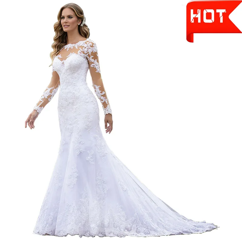 Abiti da sposa africani abito da sposa a sirena Boho 2021 Appliques di pizzo a manica lunga abiti da sposa bohémien elegante Vestido De Noiva - immagine 5