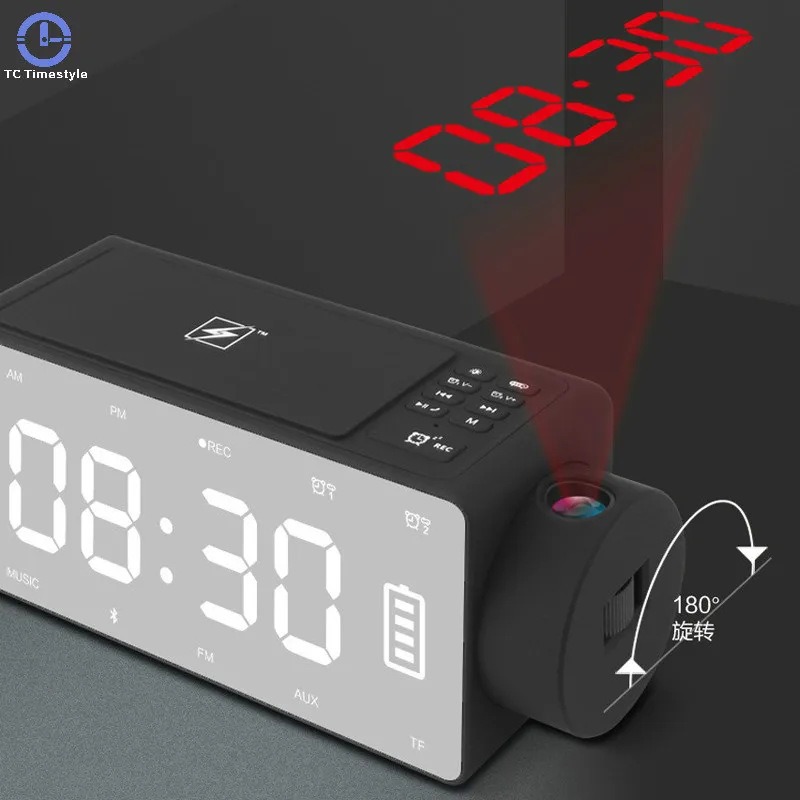 Беспроводная зарядка Будильник Bluetooth умный динамик проекция FM радио DIY запись