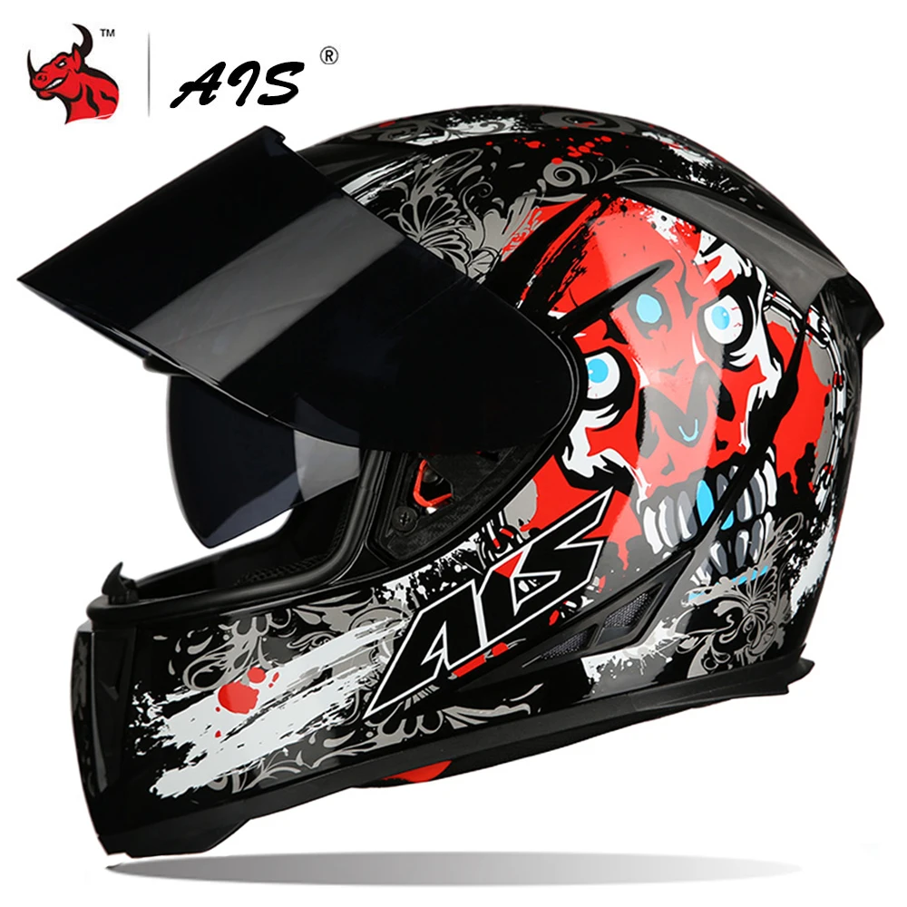 AIS мотоциклетный шлем с открытым лицом мото шлемы с двойным козырьком гоночный шлем для мотокросса Casco модульный мотоциклетный шлем