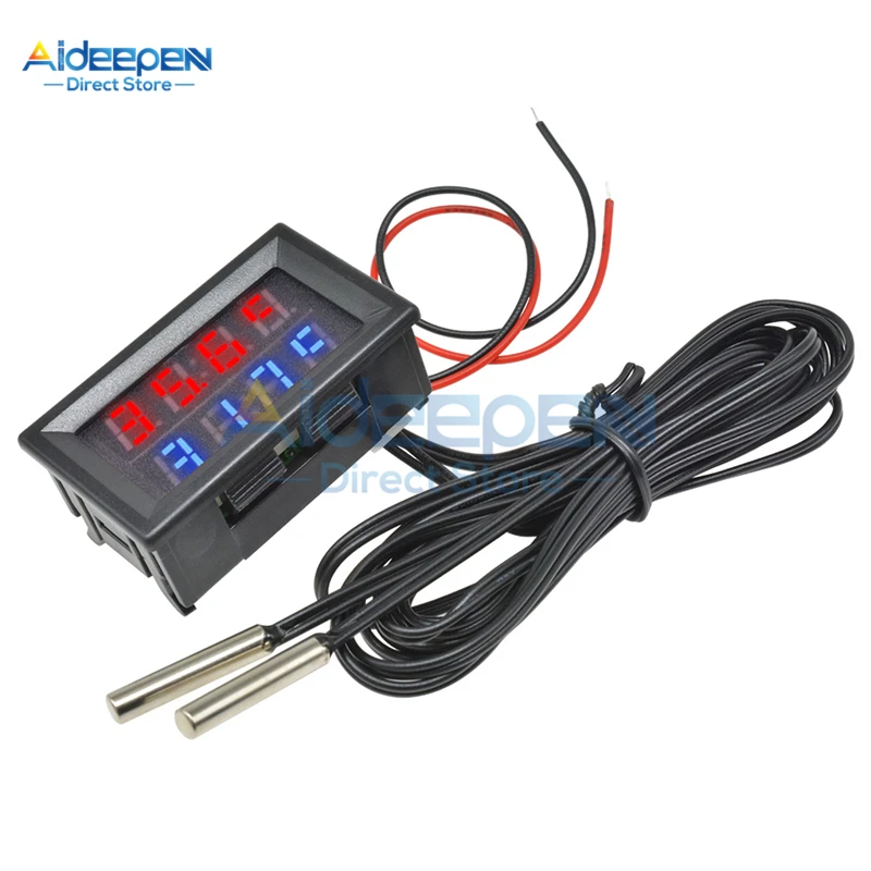 Мини DC 4 V-28 V 0,28 дюймов светодиодный цифровой термометр с двойным дисплеем w/NTC водонепроницаемый металлический датчик температуры тестер для внутреннего использования - Цвет: Red Blue 4 Bit