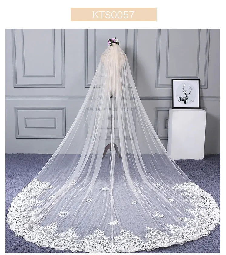 off white Соборная вуаль один слой кружева край Длинная фата невесты роскошные аксессуары для вуалей TS300 - Цвет: off white