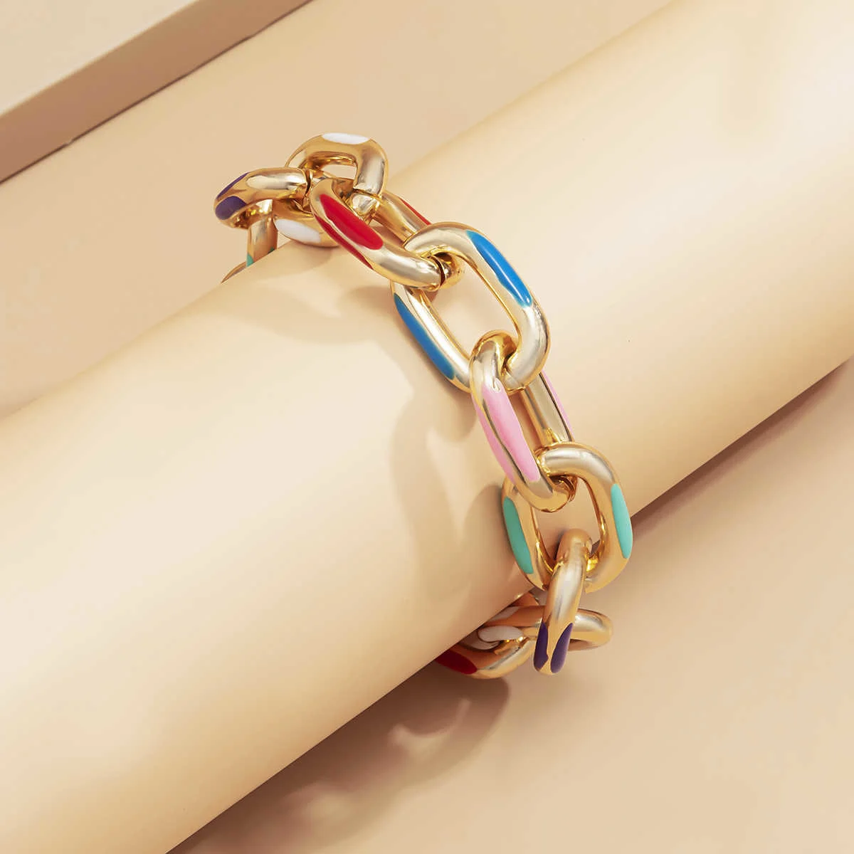 Lacteo Bohemian Colorful Painted Aluminum Chain Charm Bracelet Jewelry For Women Fashion Trendy Cross Chain Bangle Bracelet Lacteo Bohemian Colorful Painted Aluminum Chain Charm Bracelet Jewelry For Women Fashion Trendy Cross Chain Bangle Bracelet