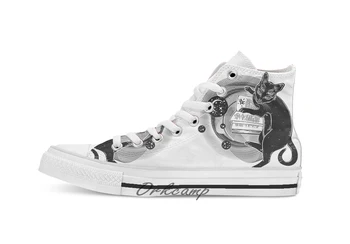 

Smart black boho four eyed demon magic cat Custom Casual High Top lace-up Canvas shoes sneakers Drop shipping