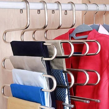 

5 Layers Stainless Steel S Shape MultiFunctional Clothes Hangers Pants Storage Rack Cloth Holder Multilayer Storage Cloth Hanger