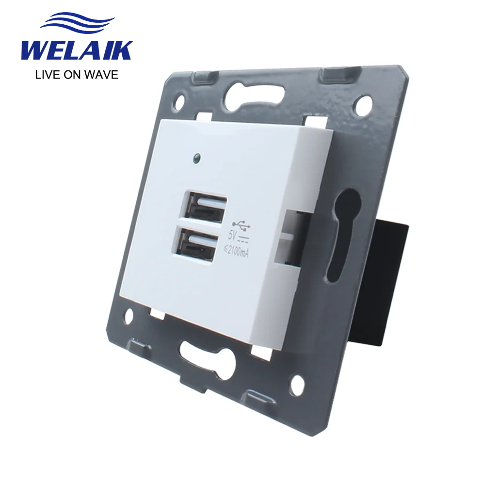 WELAIK EU 5V 2.1A 2100mA Wall USB Power Module Supply Socket Outlet DIY Parts-Without-Glass Panel   A82USW-5V