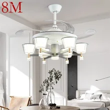 

8M Lamp With Ceiling Fan White With Remote Control Invisible Fan Blade LED Fixtures Home Decorative For Living Room Bedroom