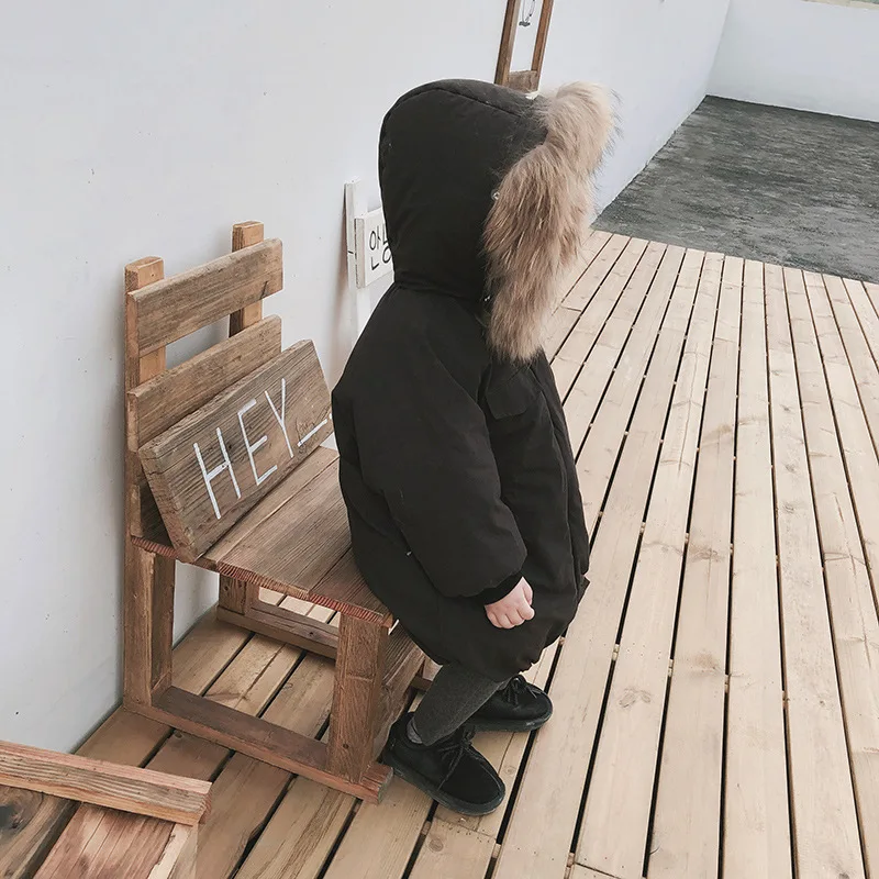 Зимний Детский пуховик для мальчиков и девочек с большим меховым воротником, длинный утепленный вельветовый пуховик, национальный стандарт 90