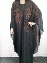 

Muslim Abaya Turkey New 2022 Dresses Ramadan Islamic Women Batwing Sleeve Lace Beading Loose Outwear Dubai Arab Long Robe DR-322