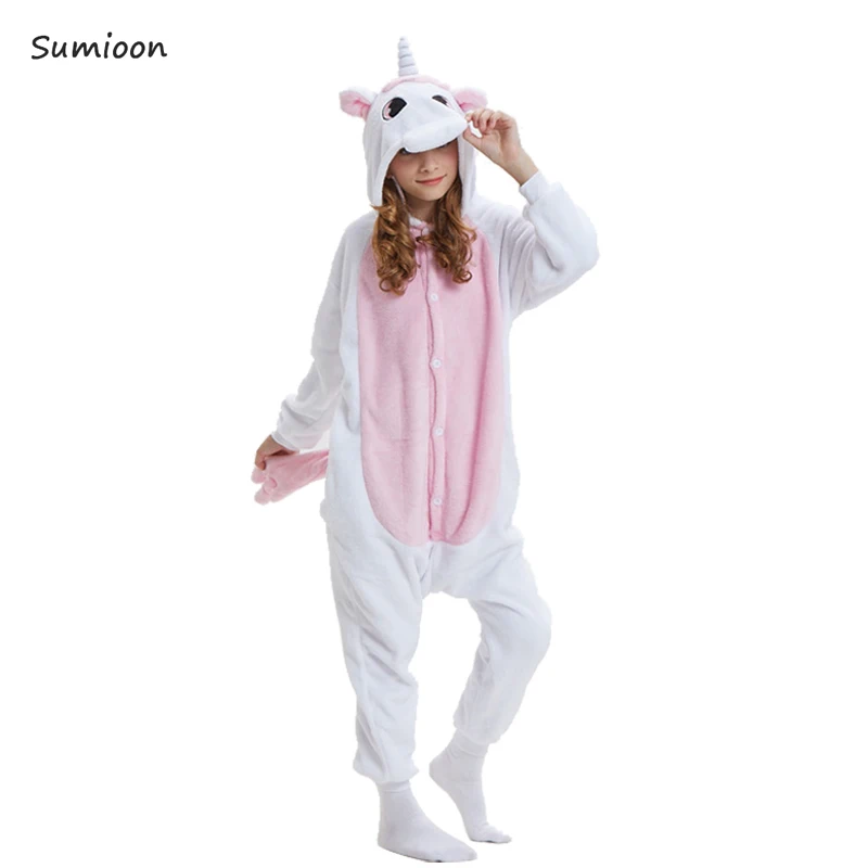 Kigurumi/Детские пижамы для мальчиков и девочек; пижамы с единорогом; фланелевые детские пижамы; комплект одежды для сна с животными; зимние комбинезоны; От 4 до 12 лет - Цвет: Pink Unicorn