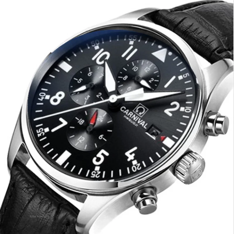 2022 Luxury Brand CARNIVAL Automatic Watch for Men Sapphire Calendar Luminous Stainless Steel Army waterproof Dive Men's Watches 