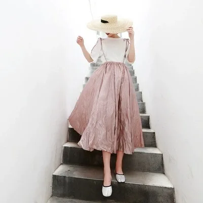 [EAM] плиссированная юбка средней длины, костюм из двух предметов, новинка, круглый вырез, короткий рукав, черная Свободная Женская мода, весна-осень, 1H116 - Цвет: pink color