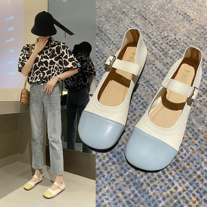 2021 Spring And Autumn Square Toe Women's Flat Shoes Non-slip Casual Loafer Women's Comfortable Mary Jane Women's Leather Shoes