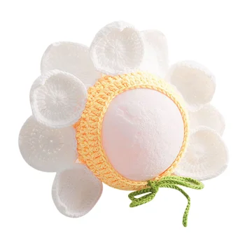 

Baby Knitted Cap Adorable Newborn Woven Hat Sunflower Hat Infant Photography Prop (Suitable for 1-3 Months Babies)