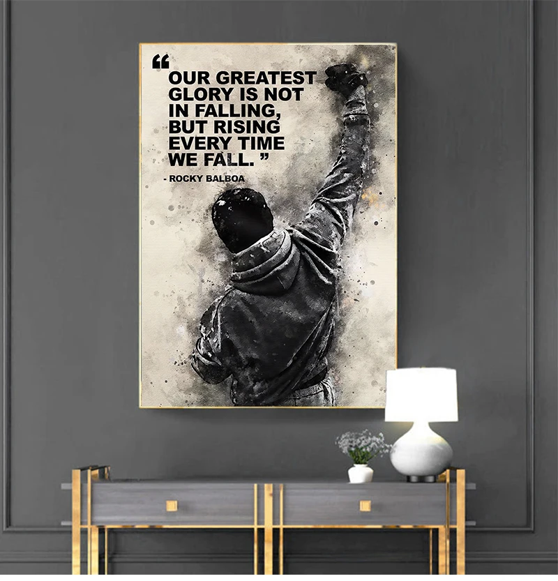 Canvas Printing Posters and Prints Motivational Posters Wall Art for Bedroom Decor Black White Rocky Balboa Boxing