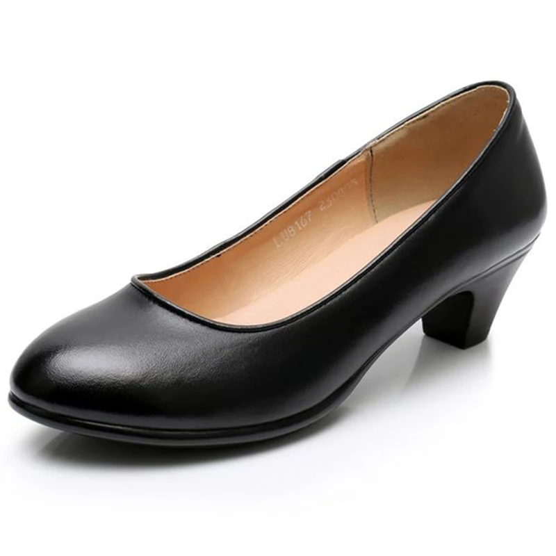 Zapatos de trabajo profesionales para mujer, calzado de piel para azafatas, trabajo, Hotel, tacón alto