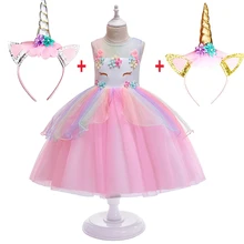 Рождественское фантазийное платье принцессы с единорогом для От 3 до 8 лет; Детские платья для дня рождения и свадьбы для девочек; Красивая Пасхальная одежда