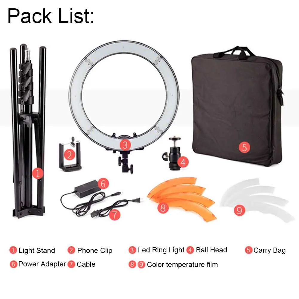 Светодиодная кольцесветильник лампа для фотосъемки 18 дюймов со штативом 3200K