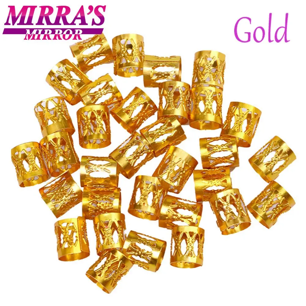 Mirra's Mirror, 100 шт, смешанные аксессуары для дредов, золотые бусины для волос, для косичек, серебряные кольца для волос для девочек, регулируемые манжеты, клипсы - Цвет: 100pcs Gold