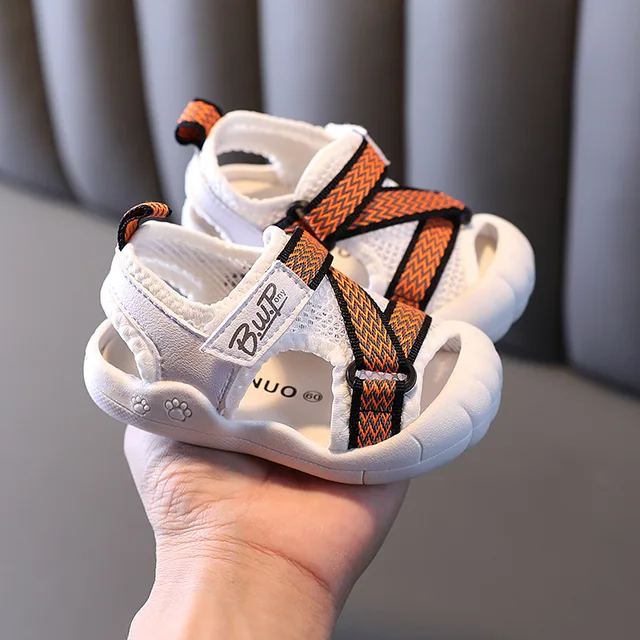 Summer Toddler Sandals Baby Girl Shoes Solid Color Net Cloth Breathable Boys Sneakers Kids Infant Sport Girls Sandals SYJ035 SXX012Orange