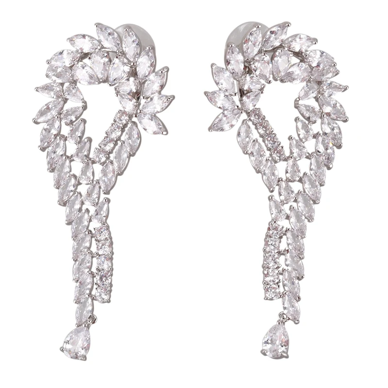 

Water Drop Earrings Luxury Cubic Zirconia Cz Unique Curve Big Long Fashion Party Wedding Earrings for Women