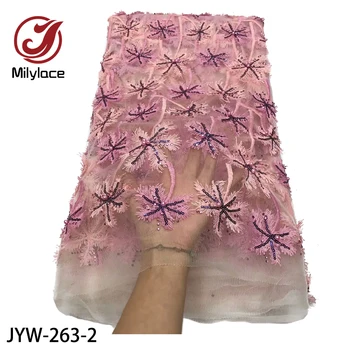 

Milylace lovely pink French lace fabric 5 yards shiny sequins embriudery tulle lace with beads and stones for party JYW-263