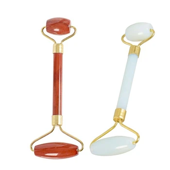 

2 Pcs Jade Stone Facial Massage Roller Practical Jade Face Anti Wrinkle Body Head Portable Beauty Health Care Tools , Milky & Re