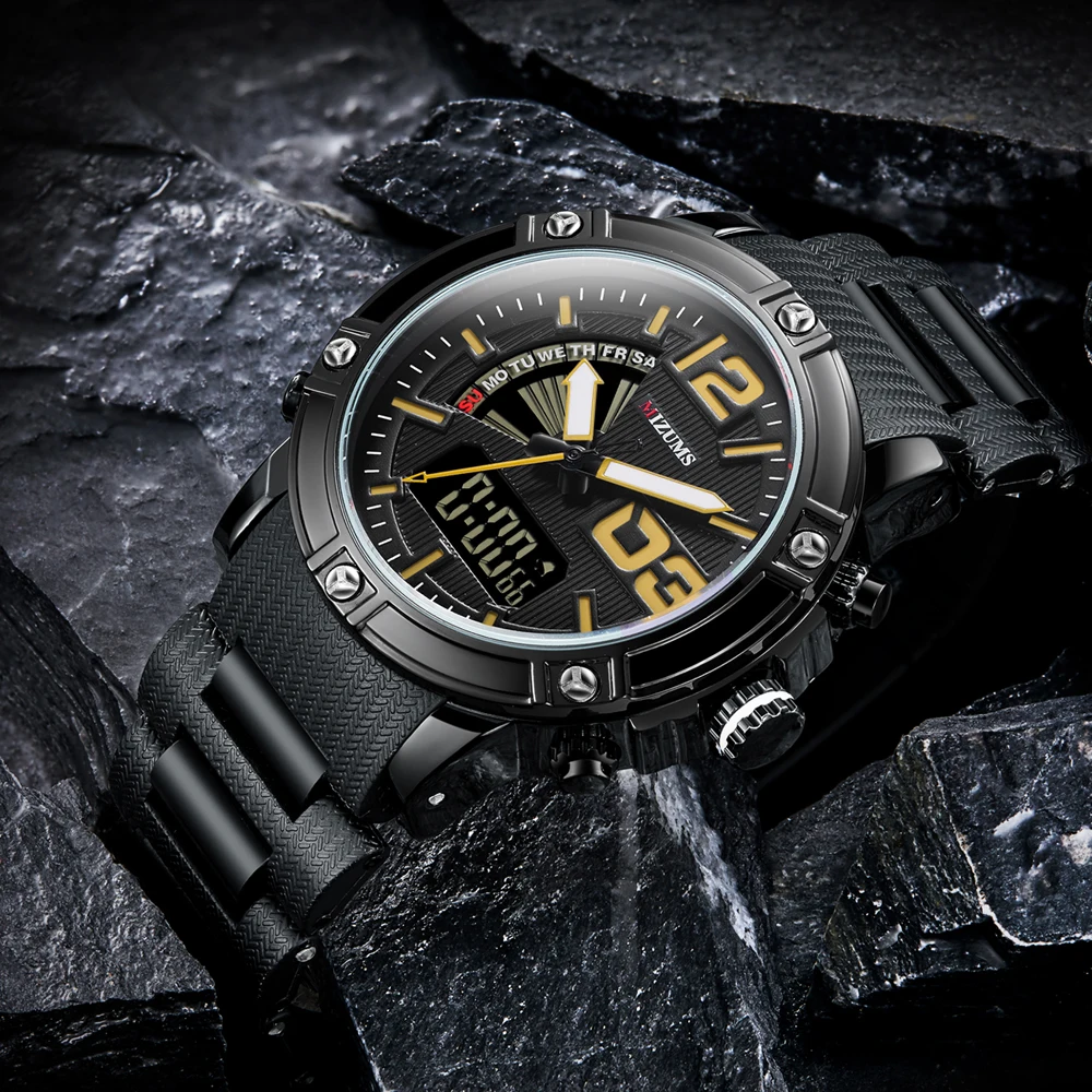MIZUMS Quartz Analog Digital Sport Watch Men Waterproof Week Display Military Wrist Watches for Man Relogio Masculino Male Clock 11